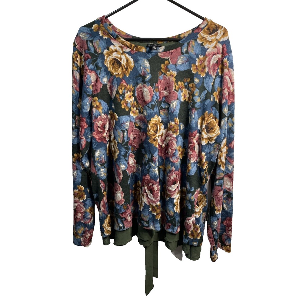 wallpapher womens green floral long sleeve blouse plus size‎ 1X